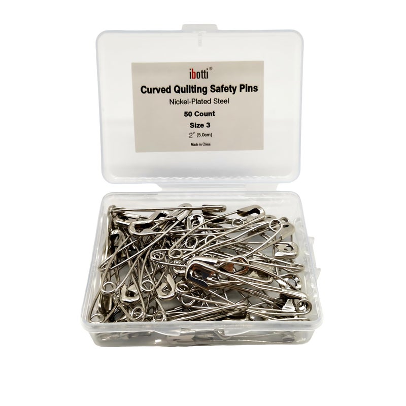 ibotti Curved Safety Pins for Quilting,Basting Pins for Quilting Curved,Size 3,50-count - Image 1